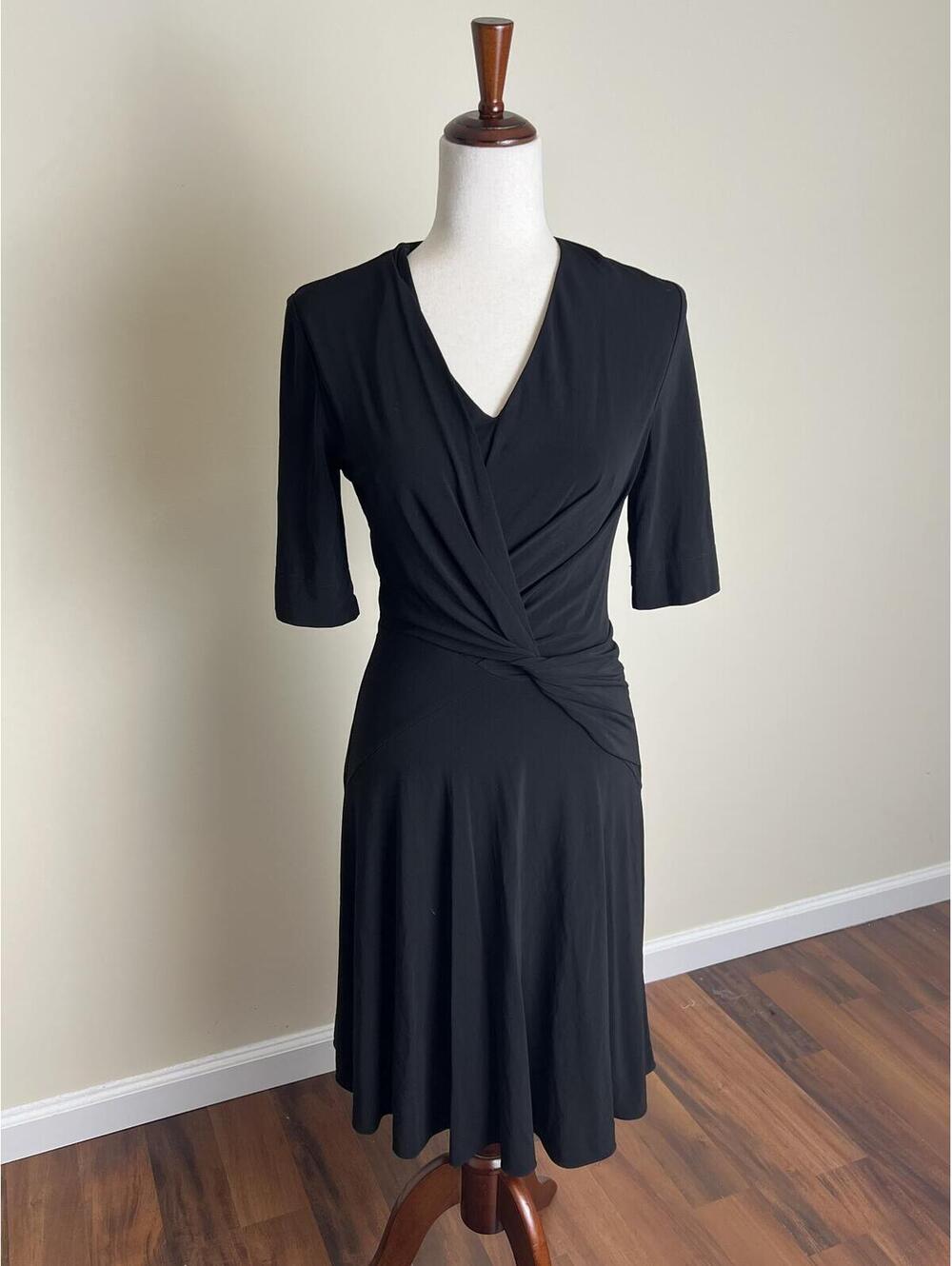 M.M. Lafleur Black Wrap Style Dress Size 4 Elegant Draped Workwear Classic